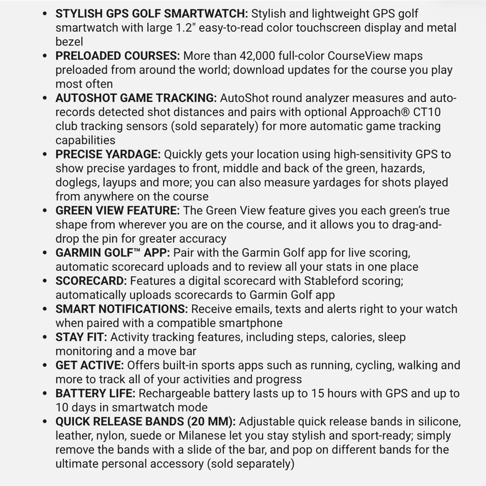 Garmin Approach S42 Silver and White Golf GPS Smartwatch - Picture 10 of 10